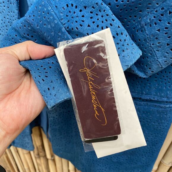 Hal Rubenstein Teal Laser Cut Collarless Suede Jacket Sz S NWT - Picture 5 of 8